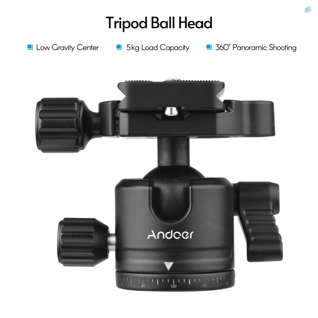 Ngàm Gắn Máy Ảnh Đầu Bi Andoer Max. 5kg / 11lbs Bằng Hợp Kim Nhôm Chịu Lực Tốt Kèm 2 Đĩa Tháo Lắp Nhanh