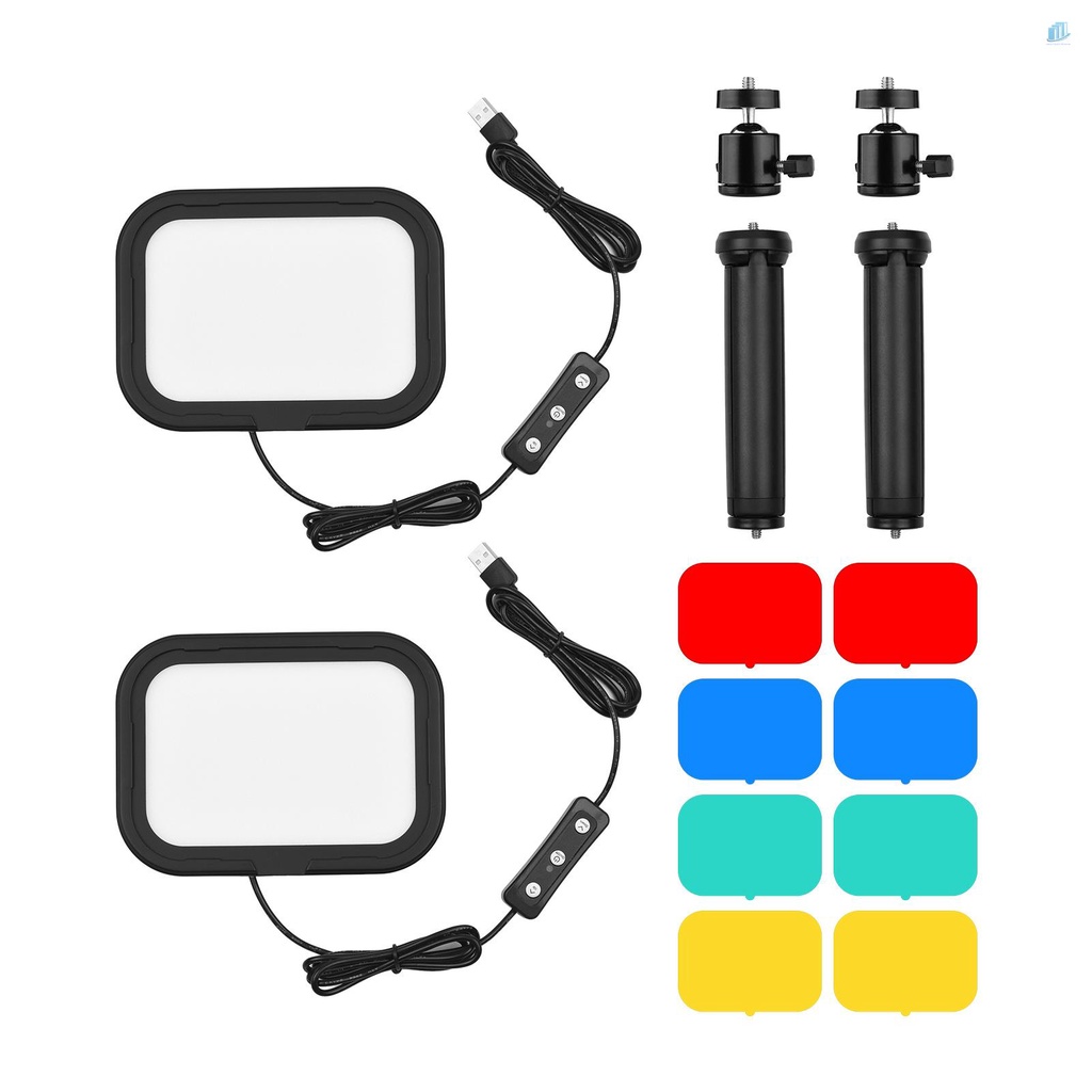 Bộ Đèn LED Chiếu Sáng Andoer PH-04 2 * 5600K USB + 2 Chân Tripod + 2 Đầu Bi Kim Loại + Bộ Lọc Màu Đỏ / Vàng / Bl