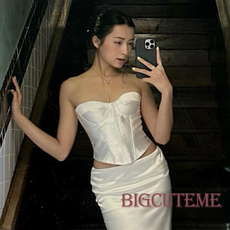 [] - Áo Ống Màu Trơn Hở Lưng Ôm Dáng Thời Trang Đi Tiệc Mùa Hè Màu Trắng / Đen Cho Nữ