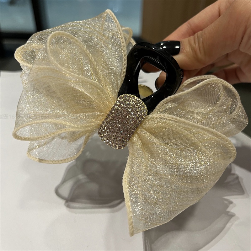 Kẹp Tóc Nơ Ren Đính Kim Cương Nhân Tạo Phong Cách Hàn Quốc Đơn Giản Dành Cho Nữ