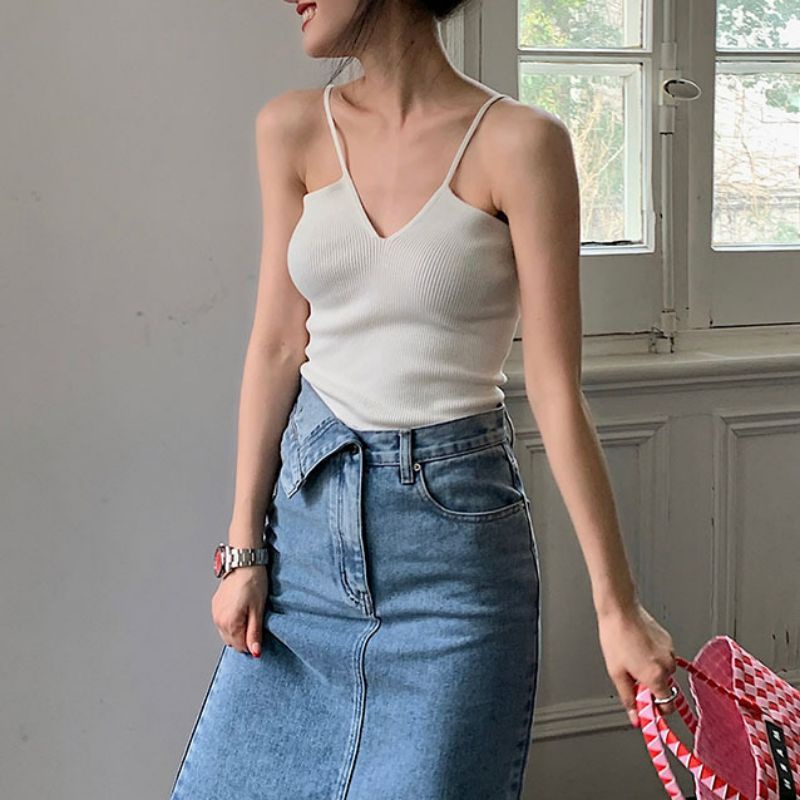 Áo Hai Dây Dệt Kim Tay Ngắn Thời Trang Mới 2023 Cho Nữ