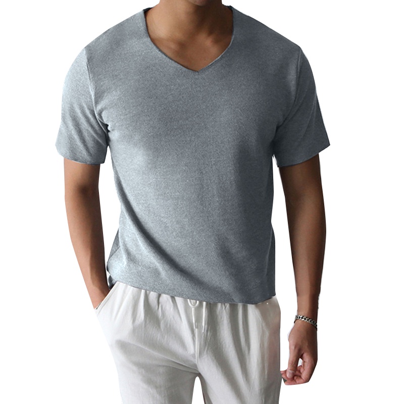 INCERUN Áo Thun Tay Ngắn Cổ Chữ V Màu Trơn Thời Trang Trẻ Trung Cho Nam
