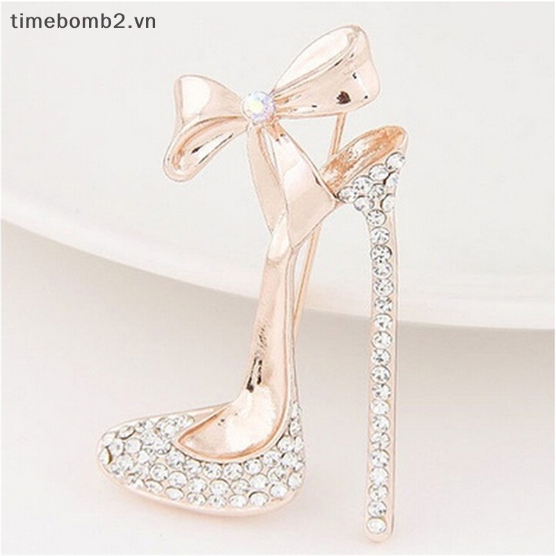 {Timebomb} Ghim Cài Áo Hình Giày Cao Gót Mạ Vàng Đính Đá Pha Lê Hot.