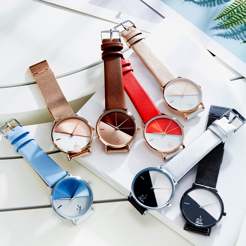 Đồng Hồ Đeo Tay Hai Màu Sắc Tương Phản Đơn Giản Sáng Tạo Cho Nữ