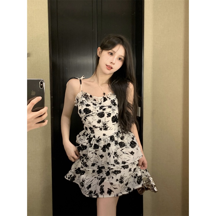 Đầm Hoa Hai Dây Dáng Ngắn Thời Trang Mùa Hè Xinh Xắn Cho Nữ