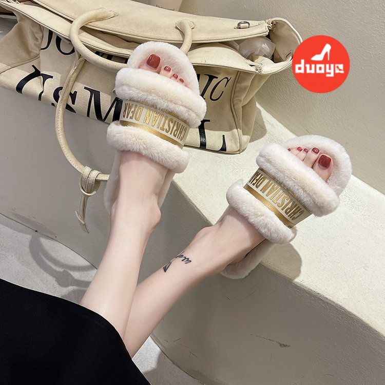 Đôi Dép Bông Cotton Da Lộn Đế Thấp Thời Trang Thu Đông 2022 Mới Cho Nữ