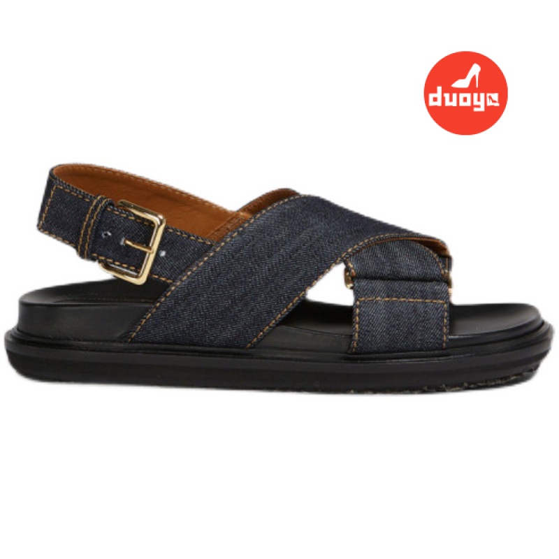 Duoya Tóc Thẳng ~ [Hàng Có Sẵn] Giày Sandal Denim Dây Chéo Hở Ngón Dễ Phối Đồ Cho Nữ Miễn Phí Vận Chuyển