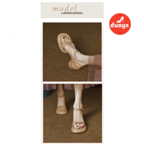 Duoya Tóc Thẳng ~ [Hàng Có Sẵn] Giày Sandal Cao Gót Da Mềm Hở Ngón Cài Khóa Phong Cách Roman Đi Biển Miễn Phí Vận Chuyển