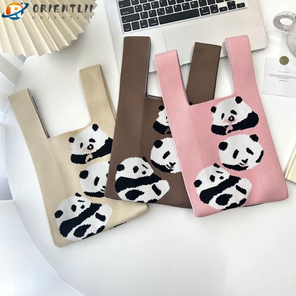 Túi Tote Đan Len Thủ Công Hình Gấu Trúc Dễ Thương