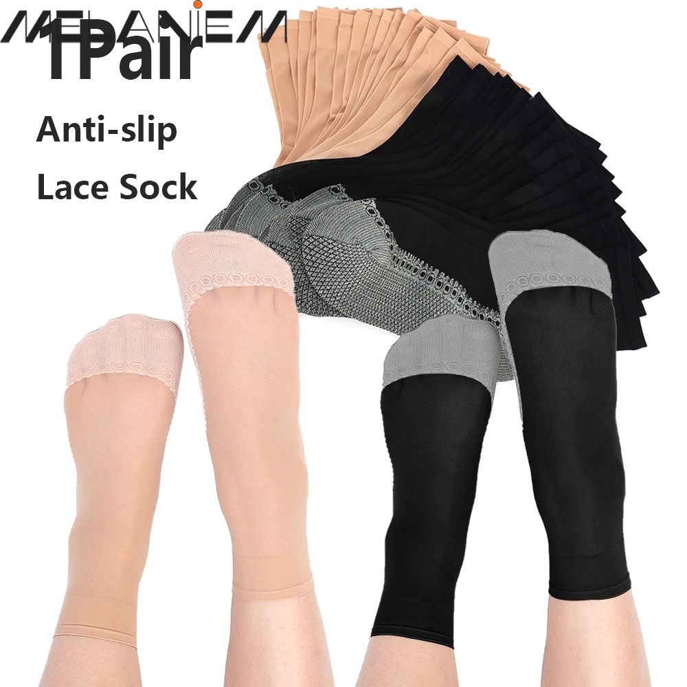 1 Đôi Vớ Ren Ngắn Siêu Mỏng Mềm Mại Chống Trượt Thoáng Khí Phong Cách Hàn Quốc Cho Nữ