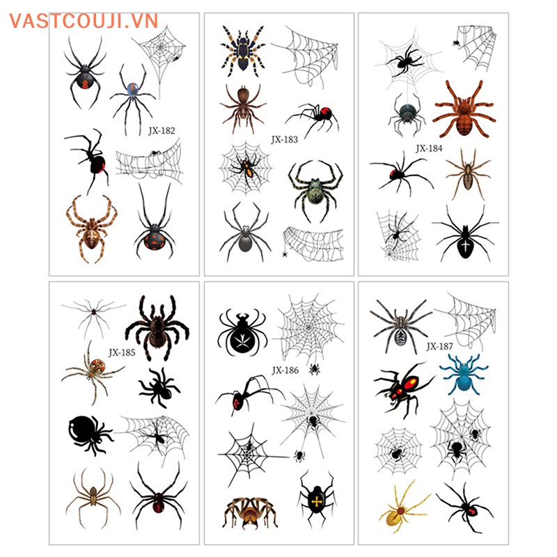 Set 12 Hình Xăm Dán Họa Tiết Mạng Nhện Đen Trang Trí Cơ Thể Dịp Halloween