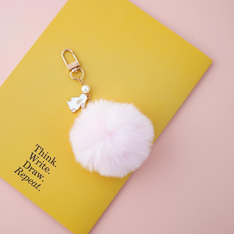 Móc Khóa Cục Bông Hình Thỏ Mặt Trăng Dễ Thương Dành Cho Cặp Đôi