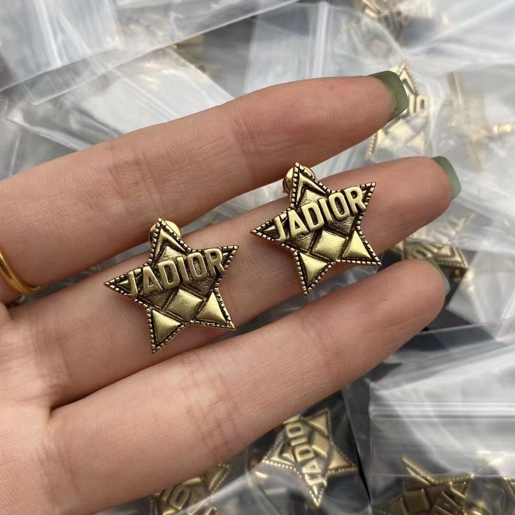 Dior_Hàng Có Sẵn Khuyên Tai Kim Bạc Hình Ngôi Sao Năm Cánh Chữ D Chất Lượng Cao Màu Sắc Nhanh Chóng Phong Cách Vintage Cho Nữ