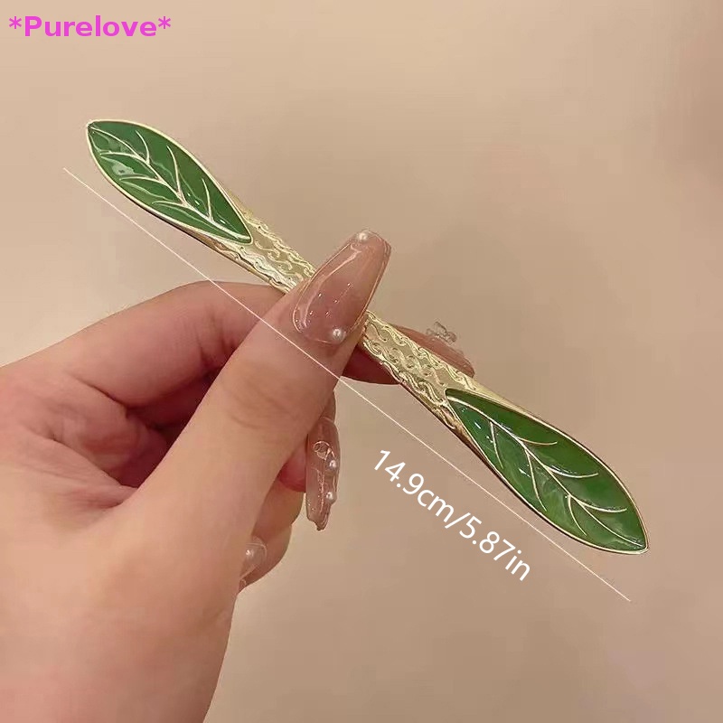 Kẹp Tóc Hình Lá Tráng Men Xanh Phong Cách Tối Giản Cổ Điển Cho Nữ Mới