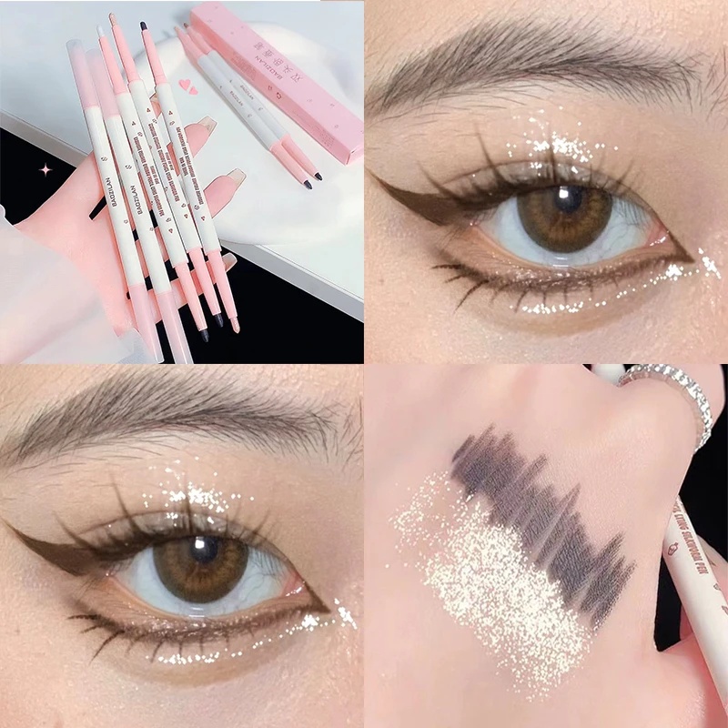Bút Phấn Mắt BAOZILAN Hai Đầu Lâu Trôi Chống Thấm Nước Lấp Lánh Mềm Mượt Cho Nữ