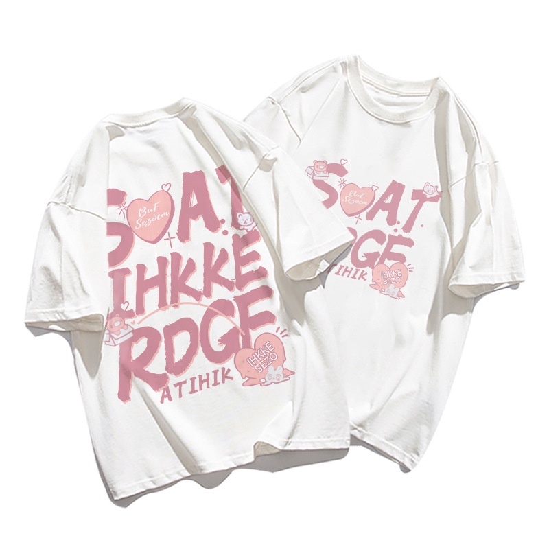 Áo Thun Cotton Ngắn Tay Dáng Rộng In Chữ Sau Lưng Thời Trang Mùa Hè Cho Nữ