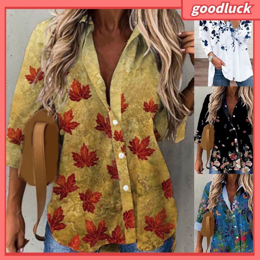 Áo Sơ Mi Tay Dài Cổ Bẻ Cài Nút In Họa Tiết Hoa Ngọt Ngào Thời Trang Xuân Thu Cho Nữ