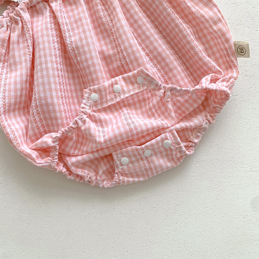 Bộ Áo Liền Quần Hai Dây Họa Tiết Caro Đính Nơ Dễ Thương Thời Trang Mùa Hè Cho Bé Gái