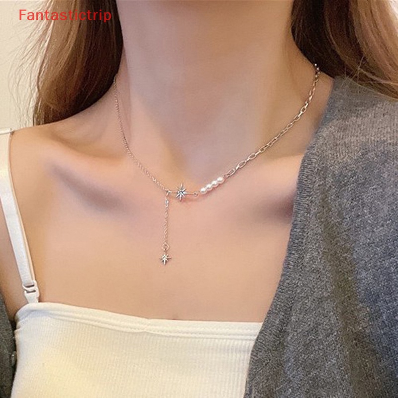 [Fantastictrip] Vòng cổ Thời Trang Hàn Quốc Gothic Punk Ngọc Trai Nhân Tạo Tám Ngôi Sao Tám Vòng cổ Cho Nữ Mới