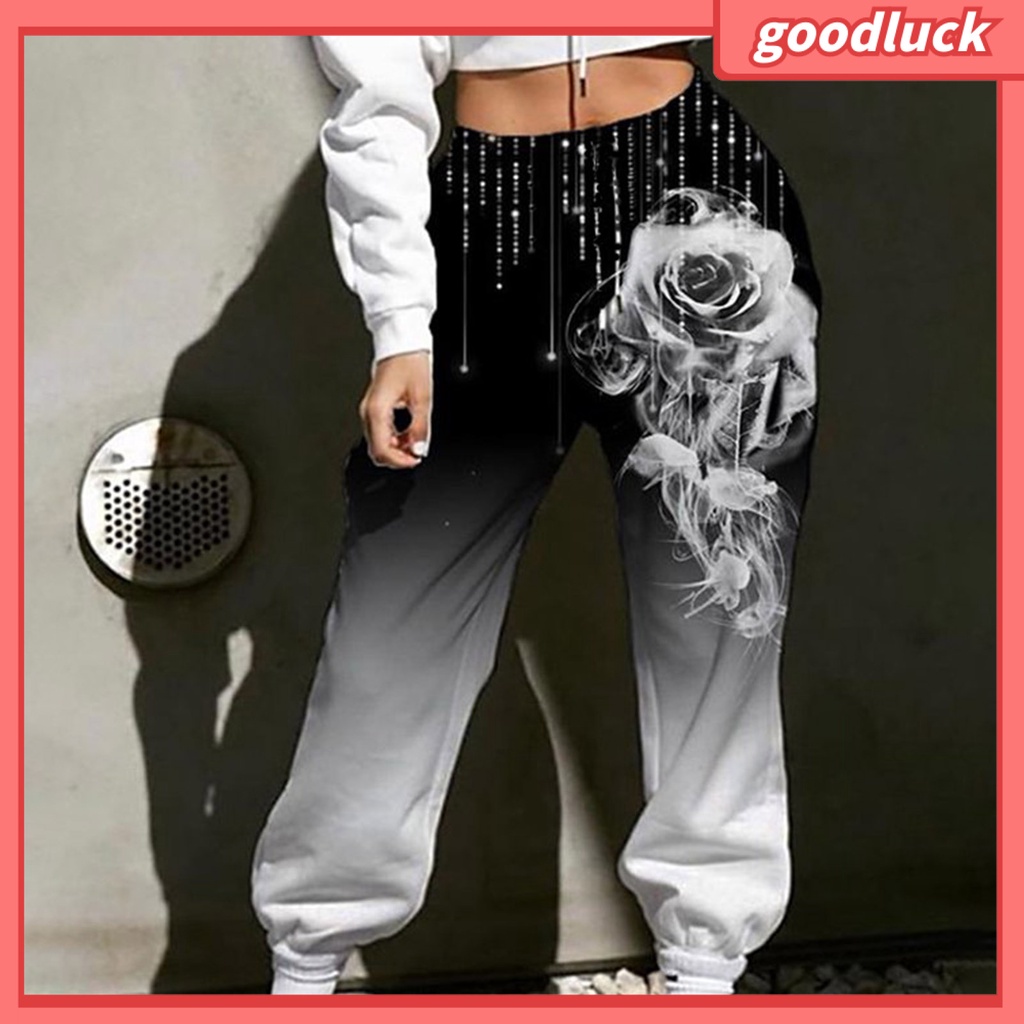 [ULK] Quần Thể Thao Hở Chân Co Giãn Dáng Rộng Tới Mắt Cá Chân In Màu Gradient In Họa Tiết Mùa Thu Cho Nữ Chạy Bộ