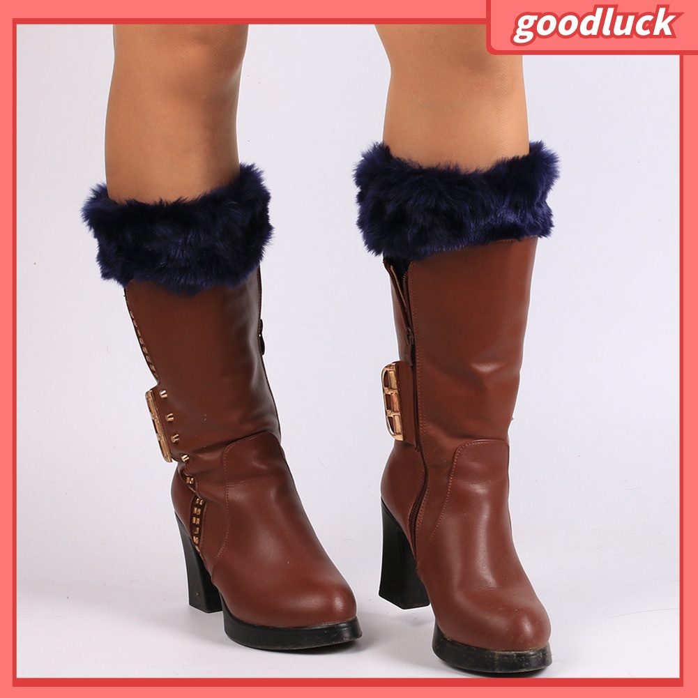 [ULK] Vớ Ống Chân Ngắn Đan Móc Phối Lông Giả Màu Trơn Giữ Ấm Mùa Đông Cho Nữ