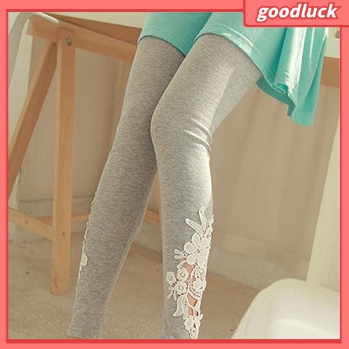 Quần Legging Thể Thao Phối Ren Hoa Chất Liệu Co Giãn Thời Trang Cho Nữ