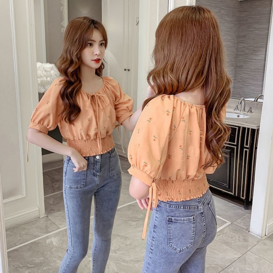 Áo Kiểu Tay Phồng Ngắn In Họa Tiết Hoa Thời Trang Mùa Hè 2023 Phong Cách Pháp Cho Nữ