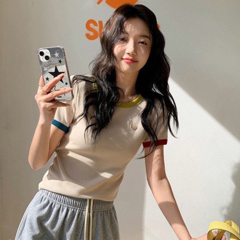 NZN Áo Thun Dệt Kim Tay Ngắn Cổ Thuyền Thời Trang Hàn Quốc Dành Cho Nữ