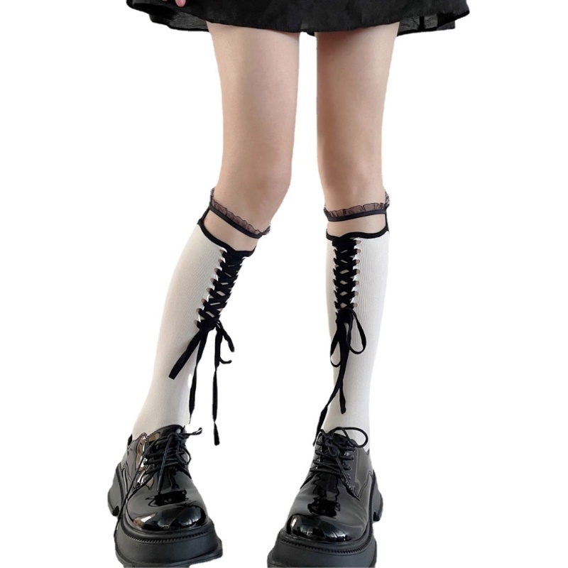 Vớ Dài Đến Đầu Gối Phối Ren Rỗng Thanh Lịch Mùa Hè Cho Nữ