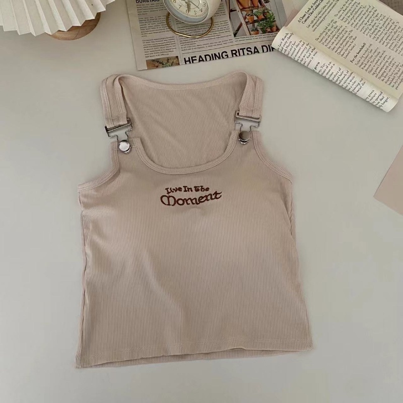 Áo Hai Dây Dáng Ngắn Thêu Chữ Phong Cách Retro Mỹ Quyến Rũ Cho Nữ