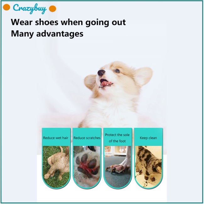 Cr Set 20 Giày Bốt Bảo Vệ Chân Thú Cưng Dùng Một Lần Chống Nước Chống Dơ Có Dây Điều Chỉnh Được