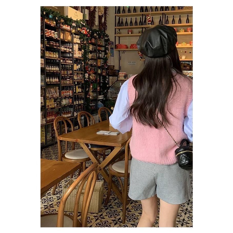 Áo Dệt Kim Sát Nách Cổ Tròn Màu Hồng Dễ Thương Cho Nữ