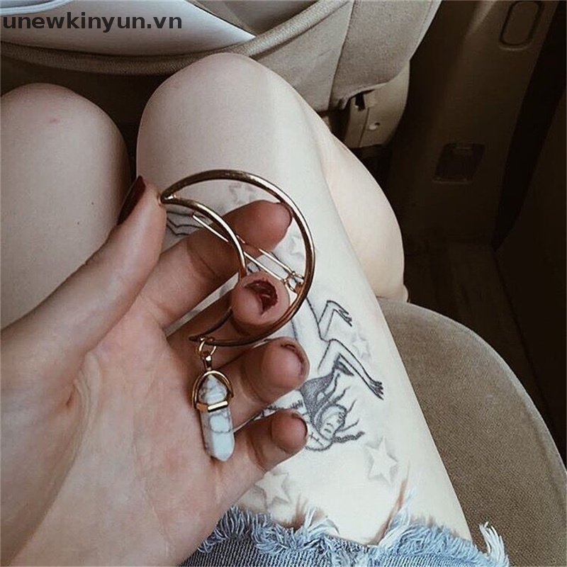 Kẹp Tóc Hợp Kim Hình Mặt Trăng Đính Đá Tự Nhiên Phong Cách Vintage Cho Nữ