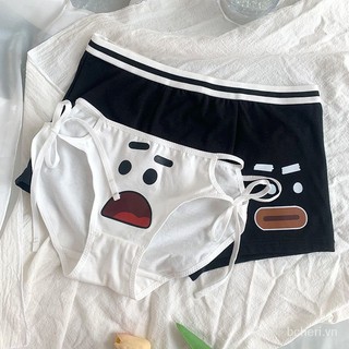 Quần lót cotton màu trắng đen in hình gấu hoạt hình dễ thương cho cặp đôi