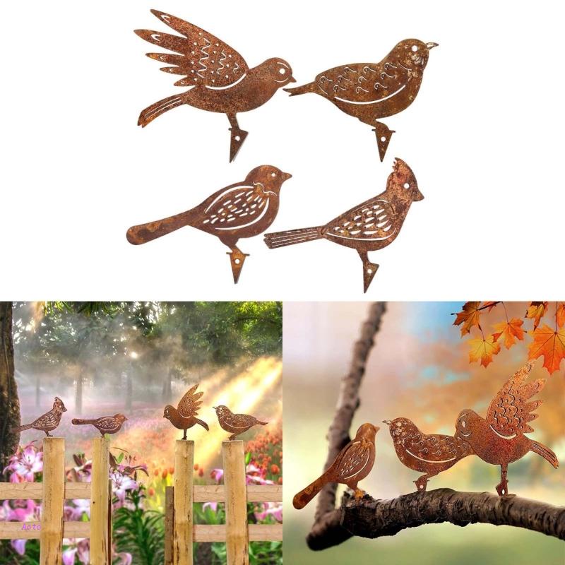 Set 4 Tượng Chim Giả Bằng Kim Loại Trang Trí