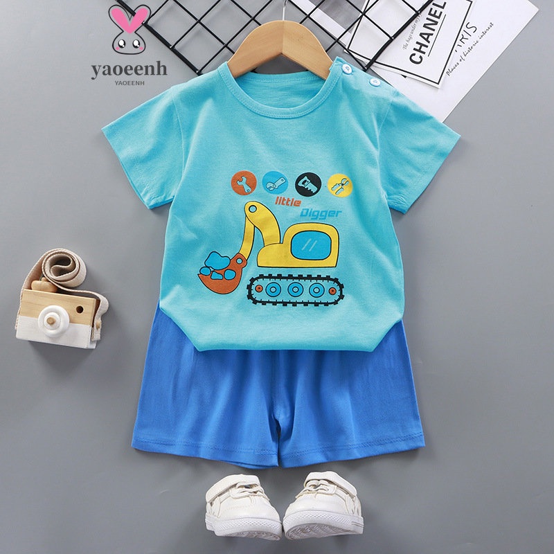 【YAOEENH】Áo Thun Cotton Tay Ngắn 73-130cm Thấm Hút Mồ Hôi Thoáng Khí In Họa Tiết Hoạt Hình Dễ Thương Cho Bé