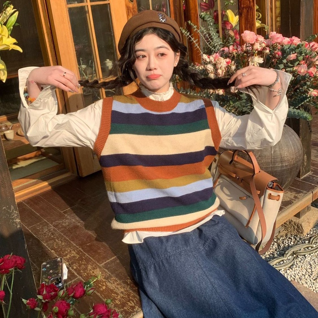 Set Áo Len Không Tay + Áo Sơ Mi Dài Tay Thời Trang Dành Cho Nữ