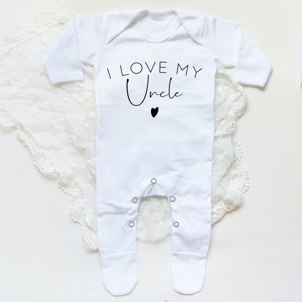 I love my Dad / auntie / mommy / uncle Áo Liền Quần Ngủ Màu Trắng Cho Bé Sơ Sinh