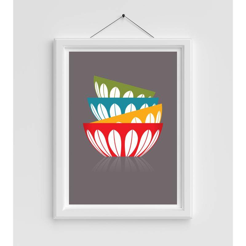 Tranh Treo Tường Vải canvas In Hình Bát Nhà Bếp Scandinavian Nhiều Màu Sắc Dễ Thương