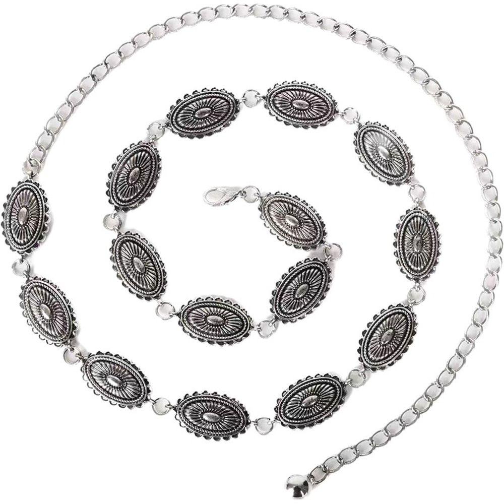 Thắt Lưng Dây Xích Phối Tua Rua Hình Oval Phong Cách Bohemia Thanh Lịch Cho Nữ