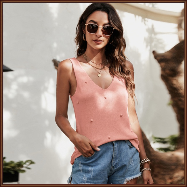 Áo Dệt Kim Sát Nách Màu Trơn Cổ Chữ V Dáng Ôm Thời Trang Cho Nữ