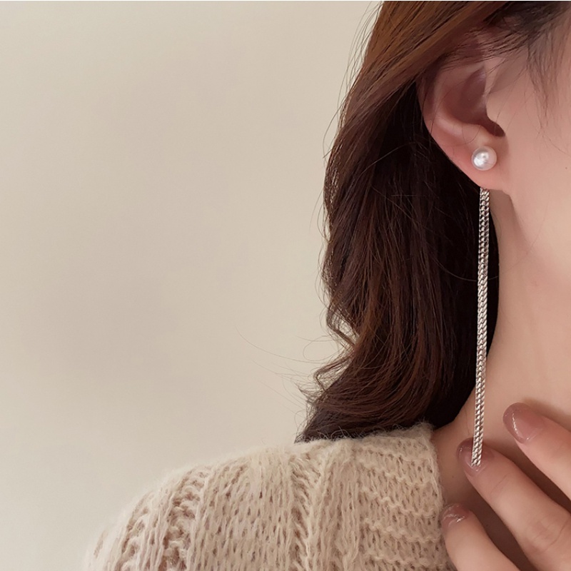 Bông Tai Mạ Bạc 925 Hình Xương Rắn Đính Ngọc Trai Dáng Dài Có Thể Tháo Rời Thời Trang Cho Nữ