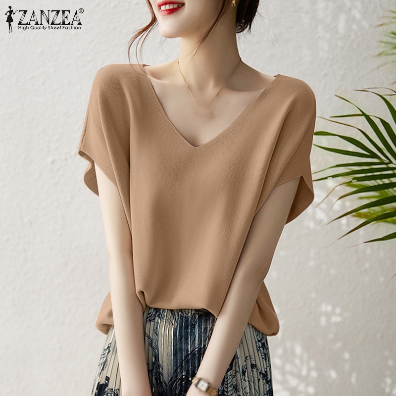 Zanzea Áo Thun Nữ Ngắn Tay Cổ Chữ V Form Rộng Thời Trang Hàn