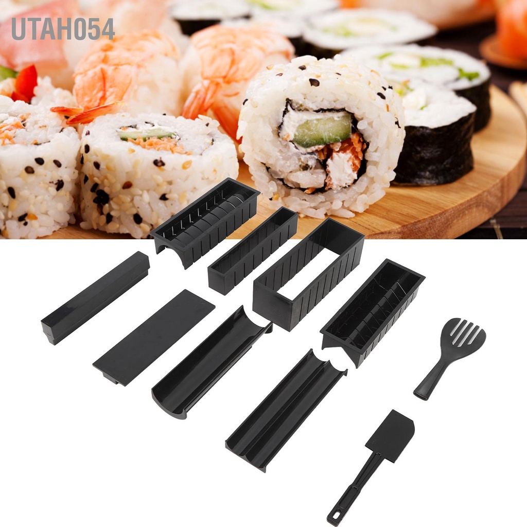 Utah054 Bộ 10 Máy Làm Sushi Cơm Cuộn Tự Dụng Cụ Thìa Đĩa Nĩa Cho Nhà Bếp Gia Đình