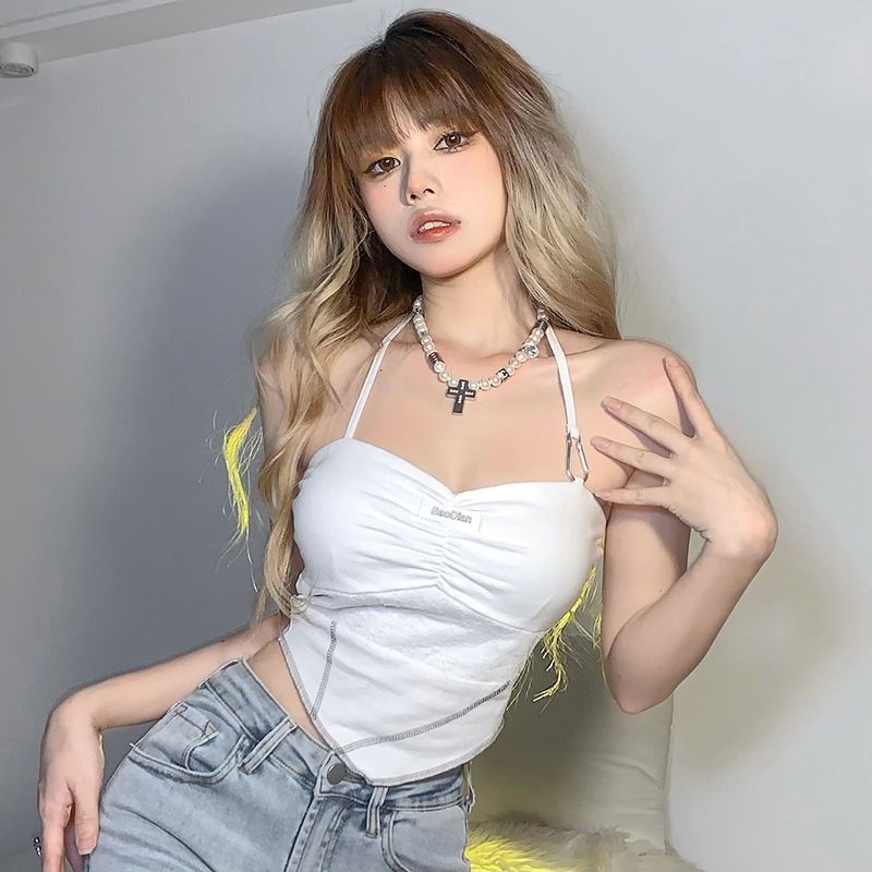 Cozok Áo Sát Nách Cổ Treo Xếp Nếp Phong Cách retro Quyến Rũ Thời Trang 100