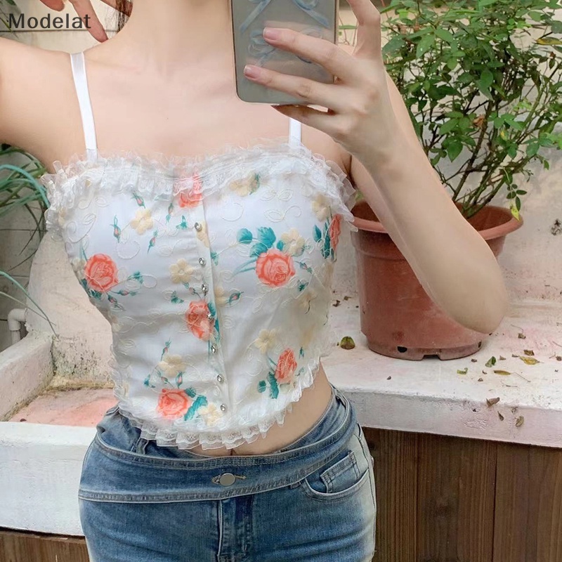 Mfc Áo Lót Ren Crop Top Không Tay Có Mút Đệm Quyến Rũ Dành Cho Nữ WTD