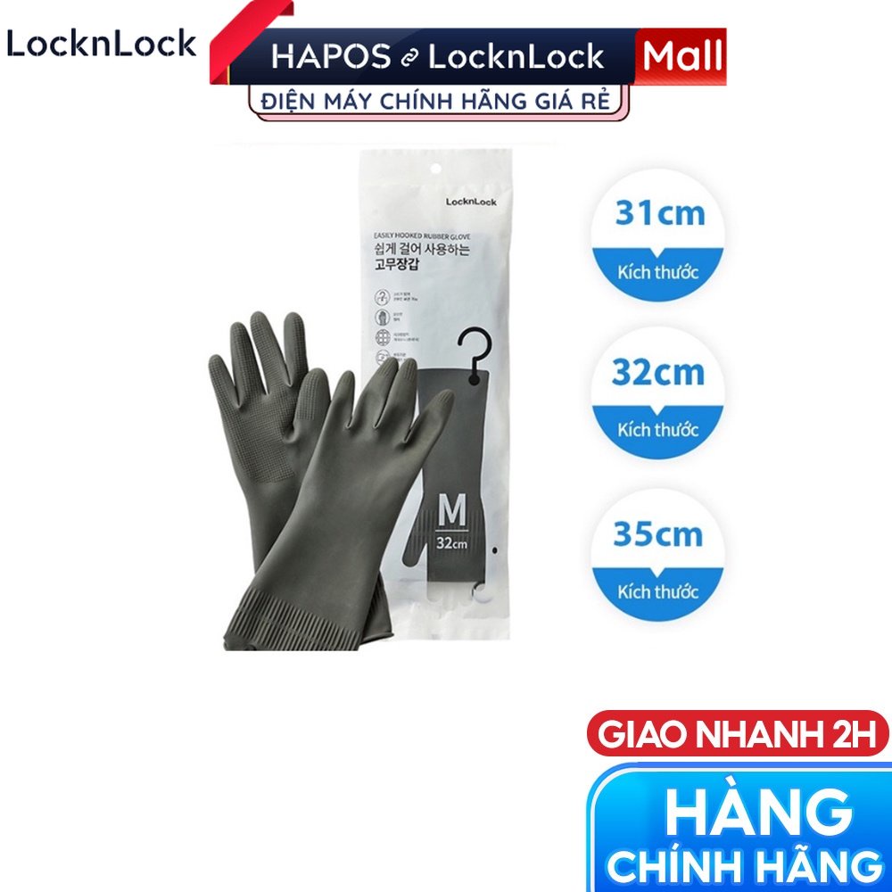 Găng tay LocknLock rửa chén bát có móc treo Chính hãng, bao tay cao su tự nhiên siêu bền, dai, bám tốt - HAPOS OFFICIAL