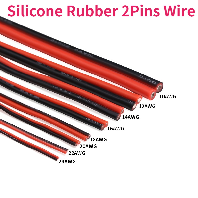 Dây Cao Su Silicone Mềm Kết Nối Đèn LED 10 12 14 16 18 20 22 24 26 28 AWG 2Pins