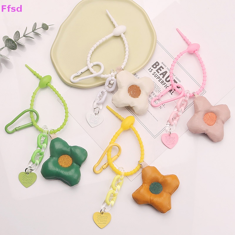 {Ffsd} Móc Khóa Trang Trí Túi Xách / Móc Khóa Hình Hoa / Trái Tim Bằng Da Đáng Yêu Sáng Tạo