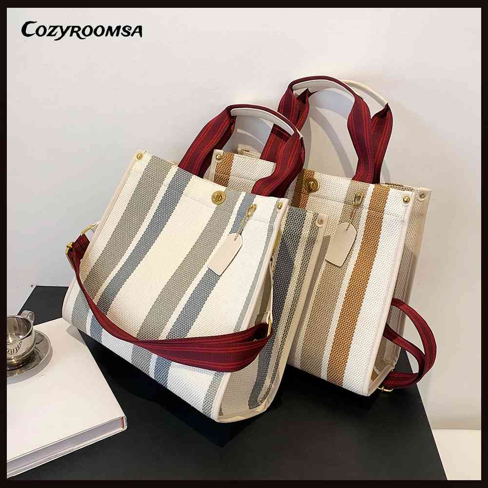 Túi Tote Đeo Vai / Xách Tay Cỡ Lớn Họa Tiết Kẻ Sọc Đơn Giản Thời Trang Cho Nữ